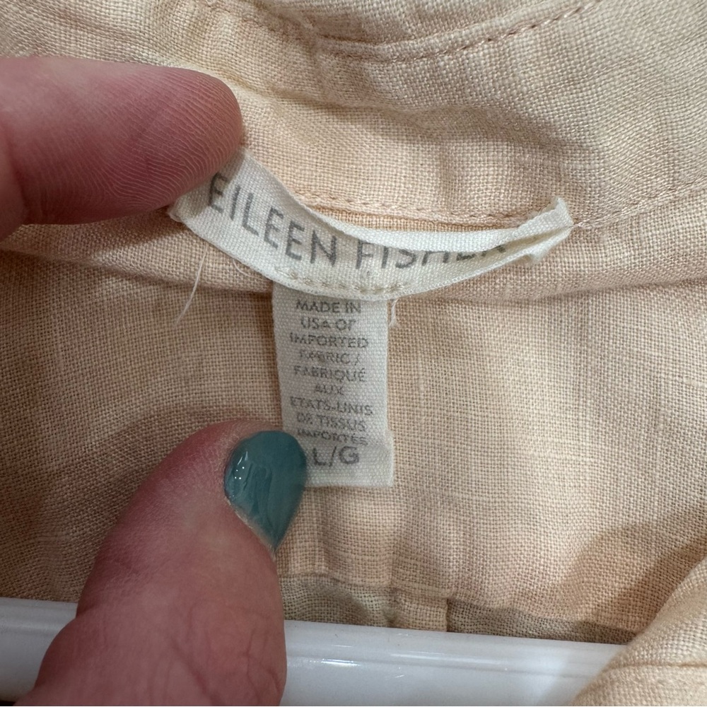 Eileen Fisher 100% Organic Irish Linen Large Tunic Button Down Shirt Pale Yellow - Picture 7 of 8